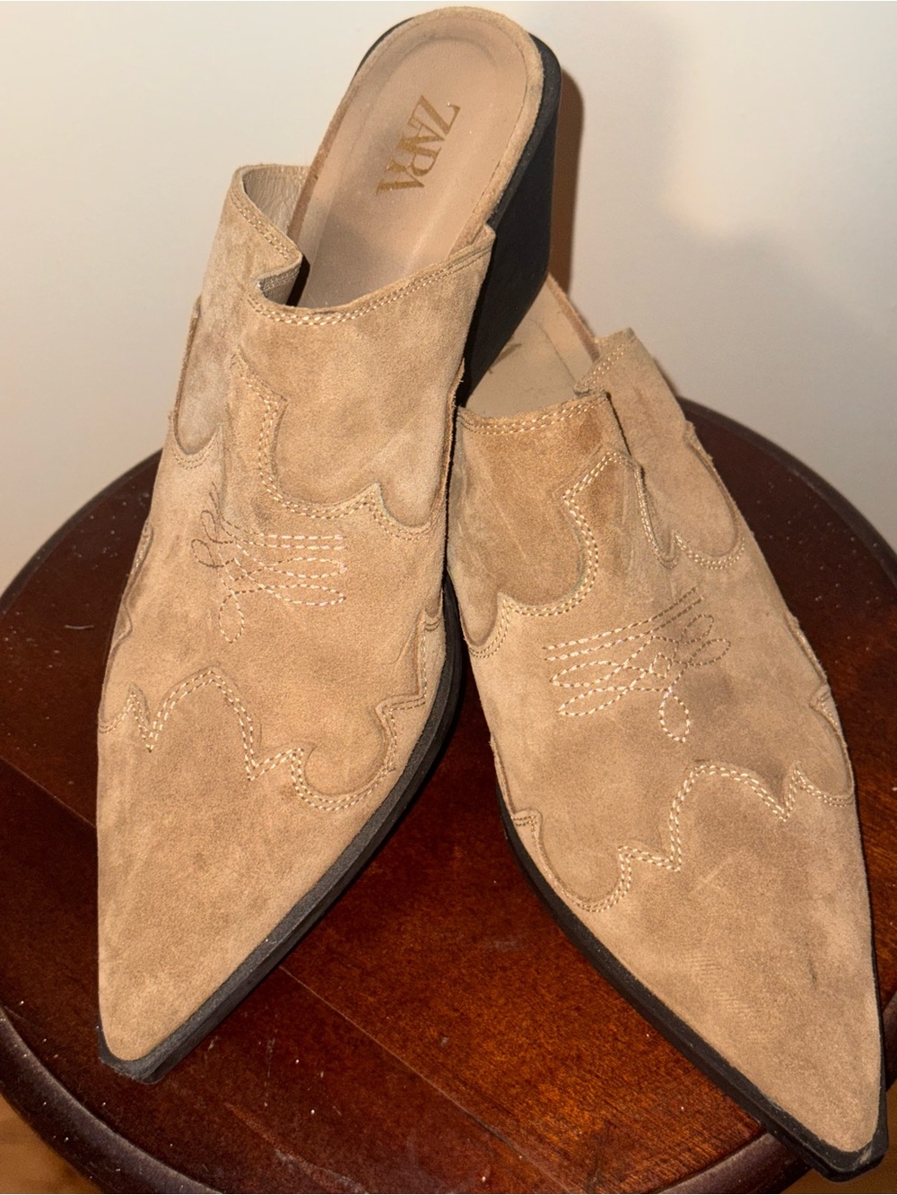 Zara Tan Suede Pointed cowboy Mule